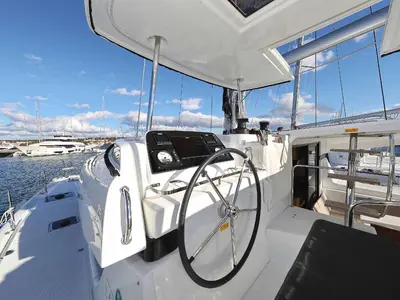 Cockpit of Jaloco, a Lagoon 42 catamaran at Murter, Croatia