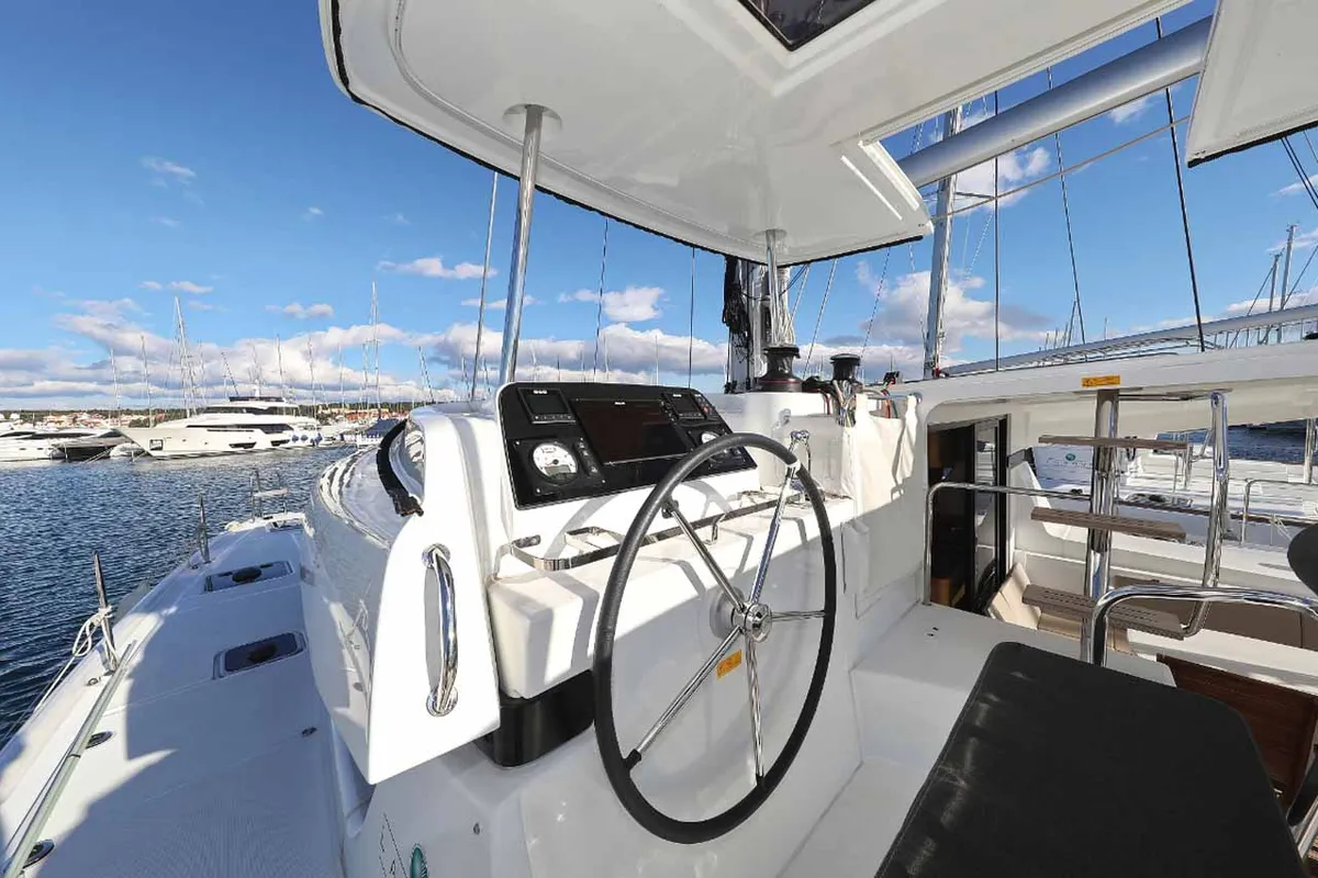 Cockpit of Jaloco, a Lagoon 42 catamaran at Murter, Croatia