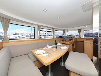 Salon of Jaloco, a Lagoon 42 catamaran at Murter, Croatia