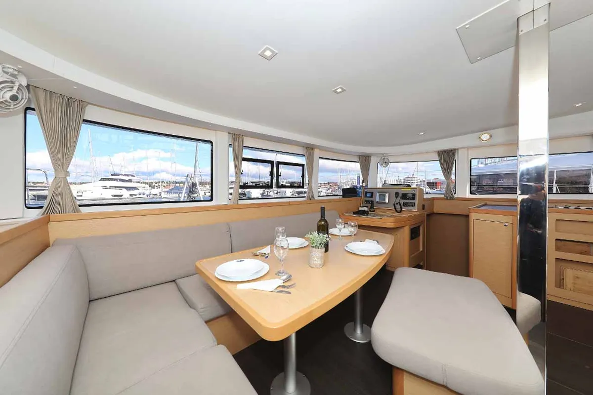 Salon of Jaloco, a Lagoon 42 catamaran at Murter, Croatia