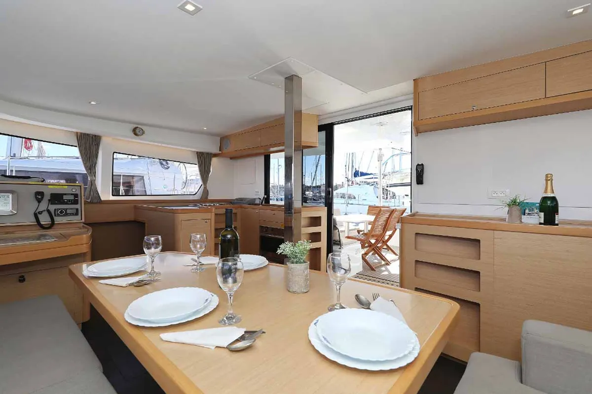 Salon of Jaloco, a Lagoon 42 catamaran at Murter, Croatia