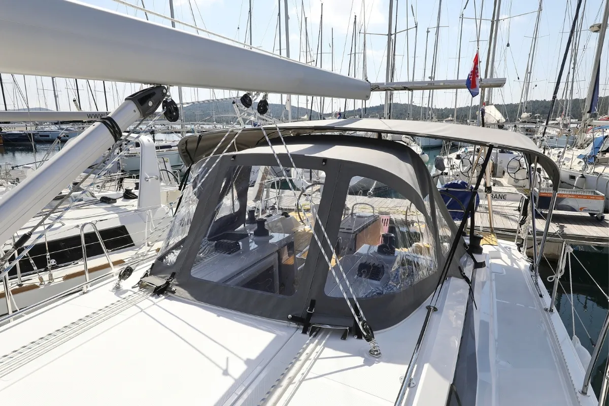 Deck of Lea, a Bavaria C38 sailboat at Pirovac, Croatia