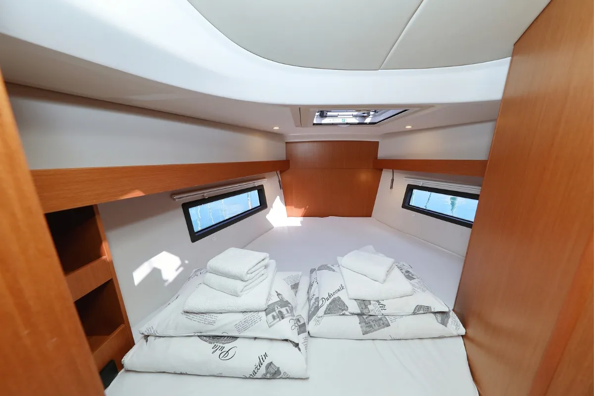Cabin on Lea, a Bavaria C38 sailboat at Pirovac, Croatia