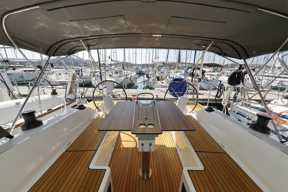 Deck of Lea, a Bavaria C38 sailboat at Pirovac, Croatia
