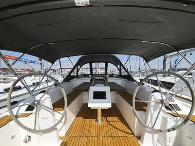 Cockpit of Lea, a Bavaria C38 sailboat at Pirovac, Croatia