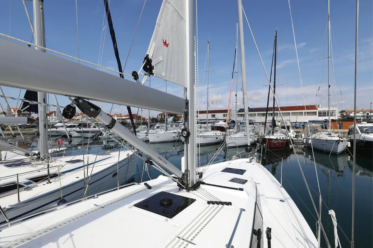Deck of Lea, a Bavaria C38 sailboat at Pirovac, Croatia