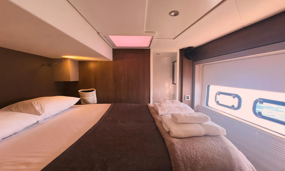 Cabin on Ediba Virgo, a Bali 4.8 catamaran at Marmaris, Turkey