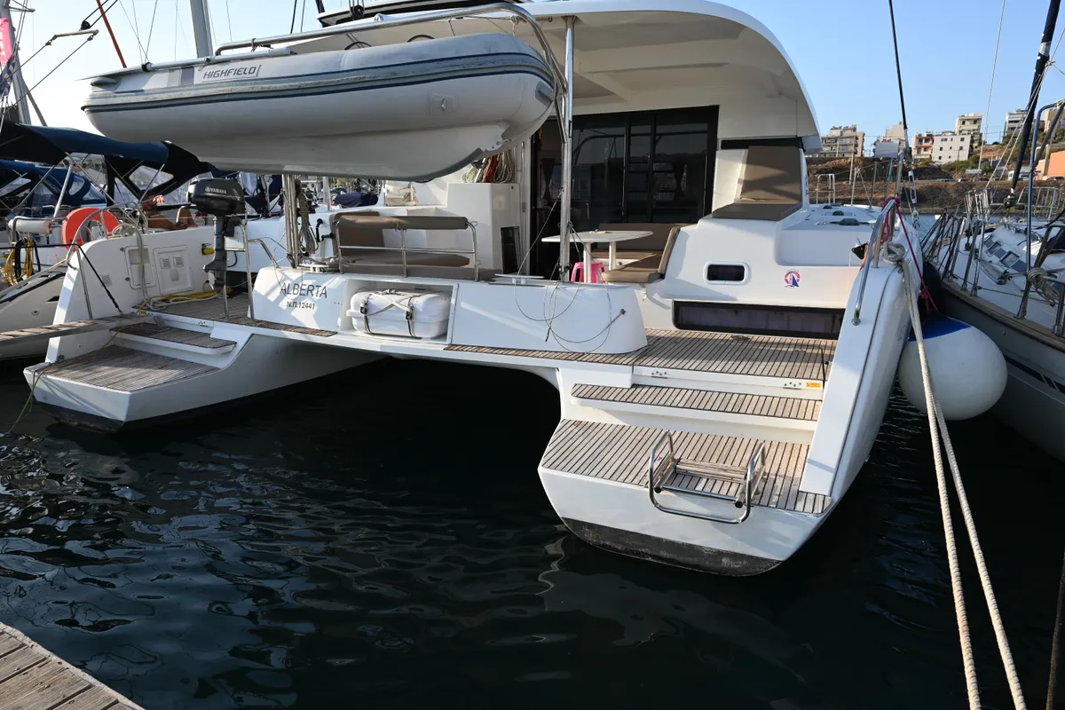Exterior view of Alberta, a Lagoon 42 catamaran at Municipal Unit of Lefkada, Greece
