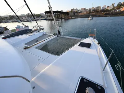 Deck of Alberta, a Lagoon 42 catamaran at Municipal Unit of Lefkada, Greece