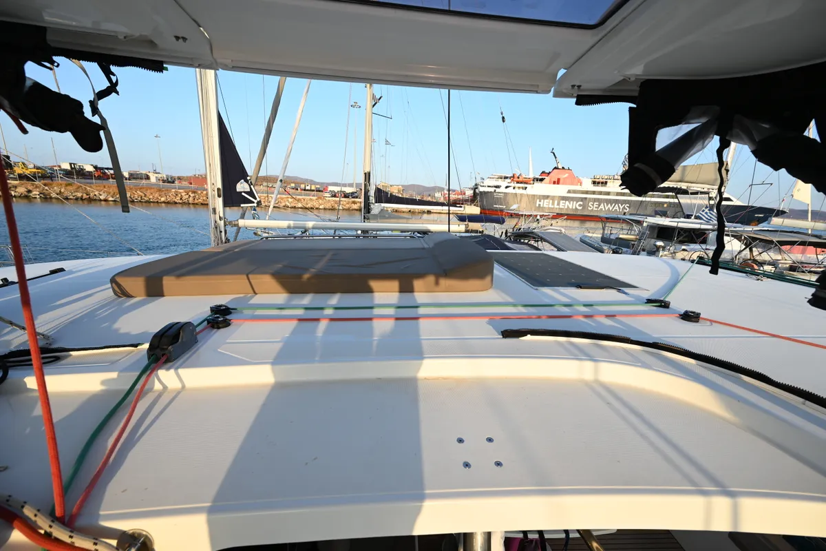 Deck of Alberta, a Lagoon 42 catamaran at Municipal Unit of Lefkada, Greece