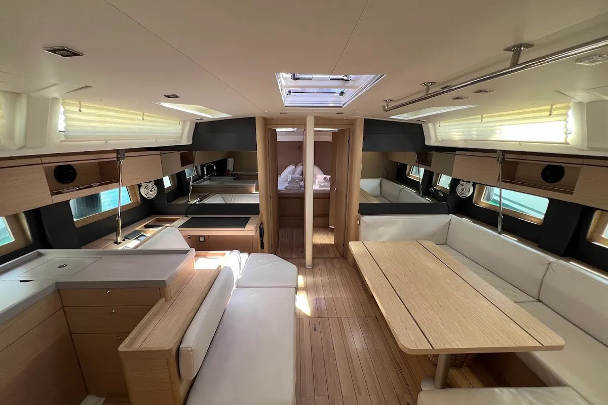 Salon of Shine, a Beneteau Oceanis 51.1 sailboat at Kontokali, Greece