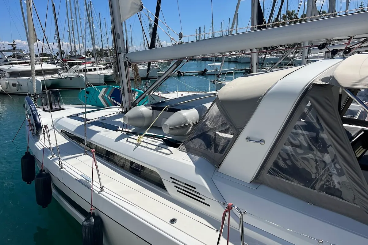 Deck of Shine, a Beneteau Oceanis 51.1 sailboat at Kontokali, Greece
