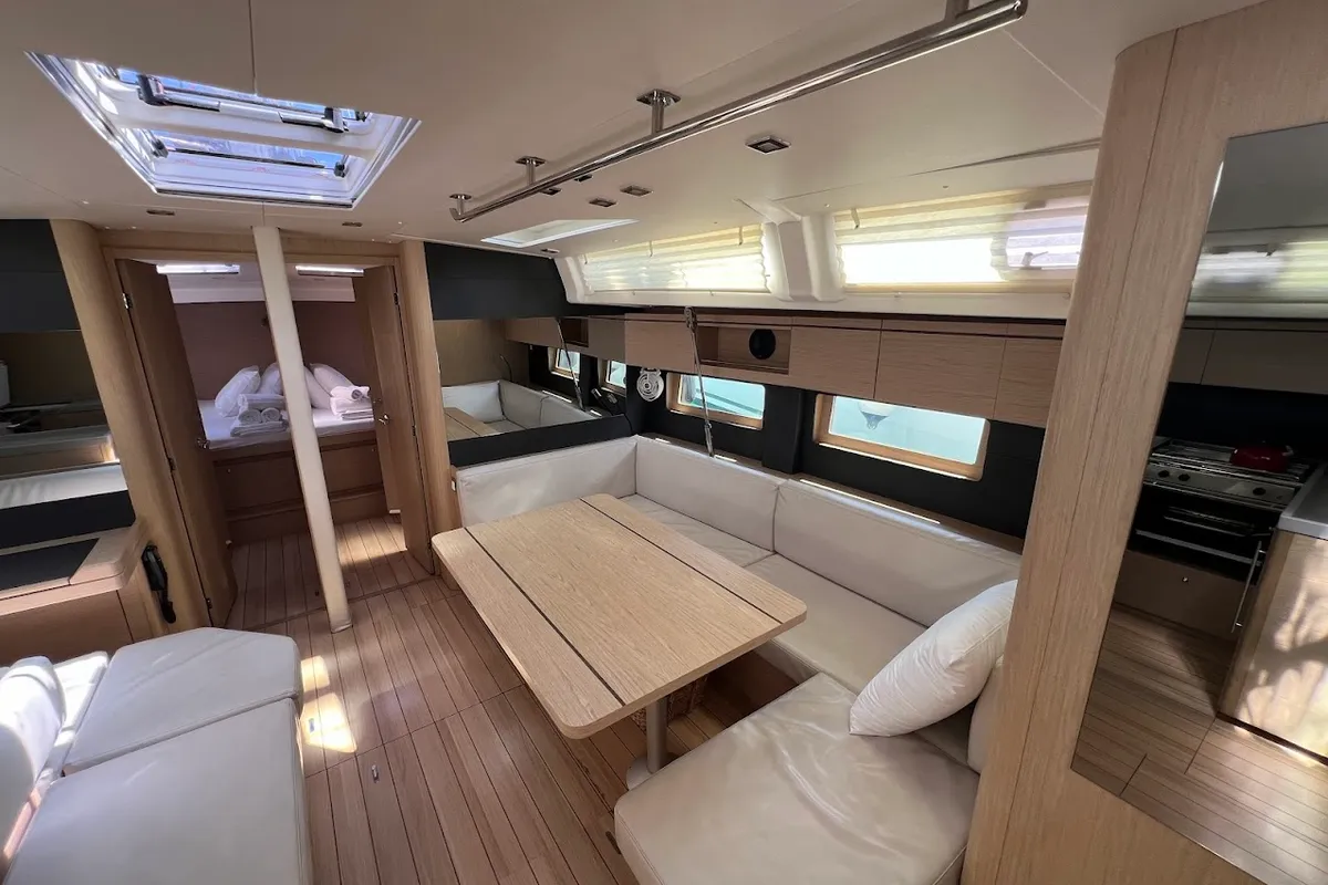 Salon of Shine, a Beneteau Oceanis 51.1 sailboat at Kontokali, Greece
