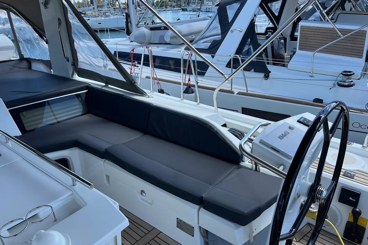 Deck of Shine, a Beneteau Oceanis 51.1 sailboat at Kontokali, Greece