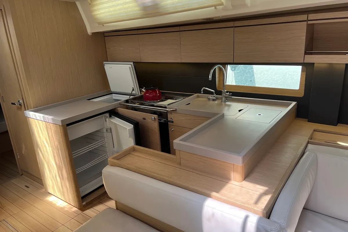 Galley of Shine, a Beneteau Oceanis 51.1 sailboat at Kontokali, Greece