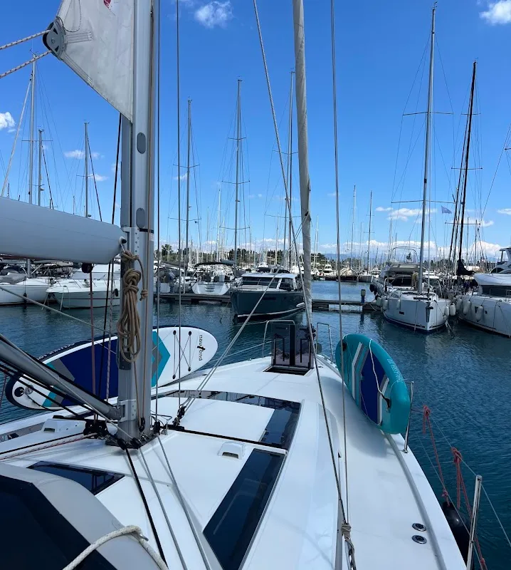 Deck of Shine, a Beneteau Oceanis 51.1 sailboat at Kontokali, Greece