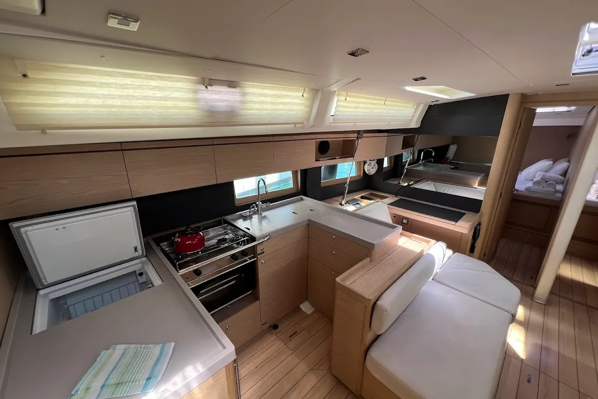 Galley of Shine, a Beneteau Oceanis 51.1 sailboat at Kontokali, Greece