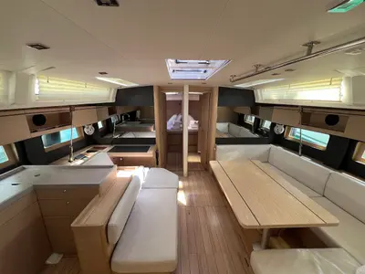 Salon of Shine, a Beneteau Oceanis 51.1 sailboat at Kontokali, Greece