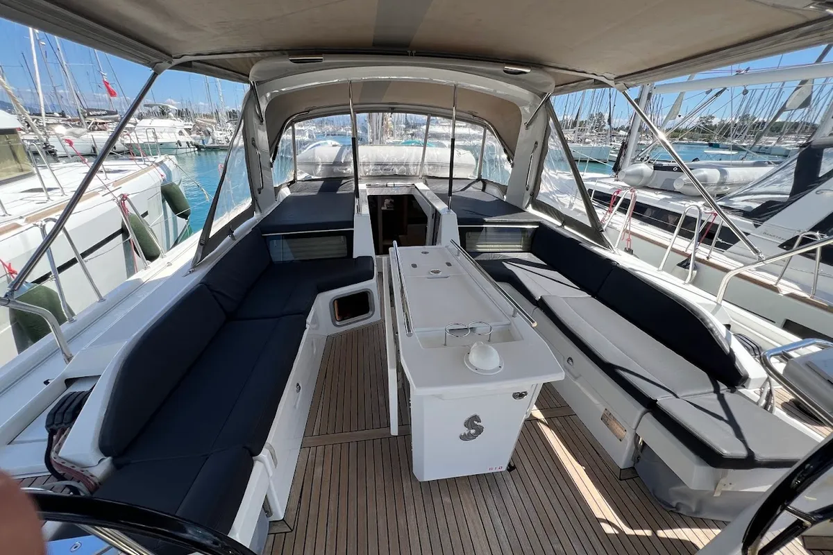 Cockpit of Shine, a Beneteau Oceanis 51.1 sailboat at Kontokali, Greece