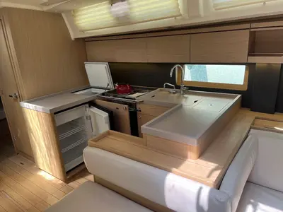 Galley of Shine, a Beneteau Oceanis 51.1 sailboat at Kontokali, Greece