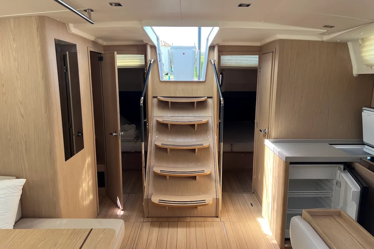 Salon of Shine, a Beneteau Oceanis 51.1 sailboat at Kontokali, Greece