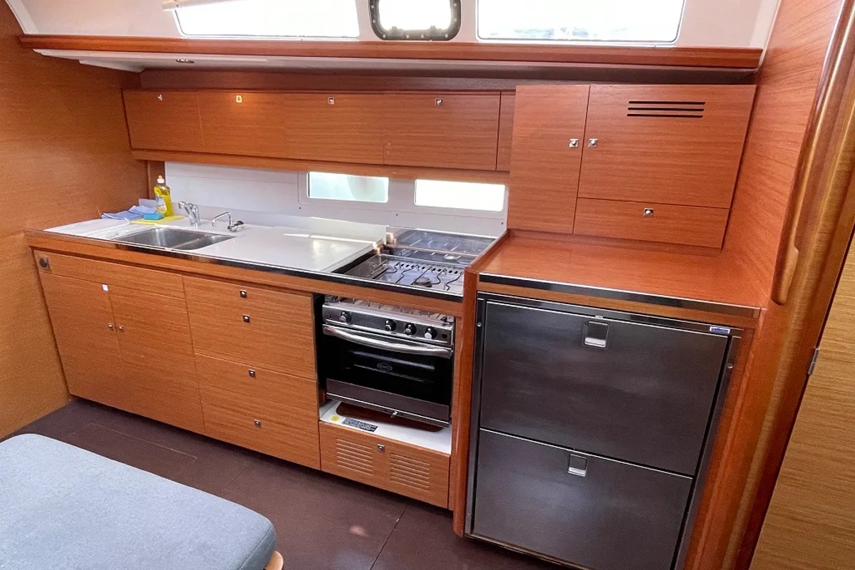 Galley of Twiggy, a Bavaria C45 sailboat at Sukošan, Croatia