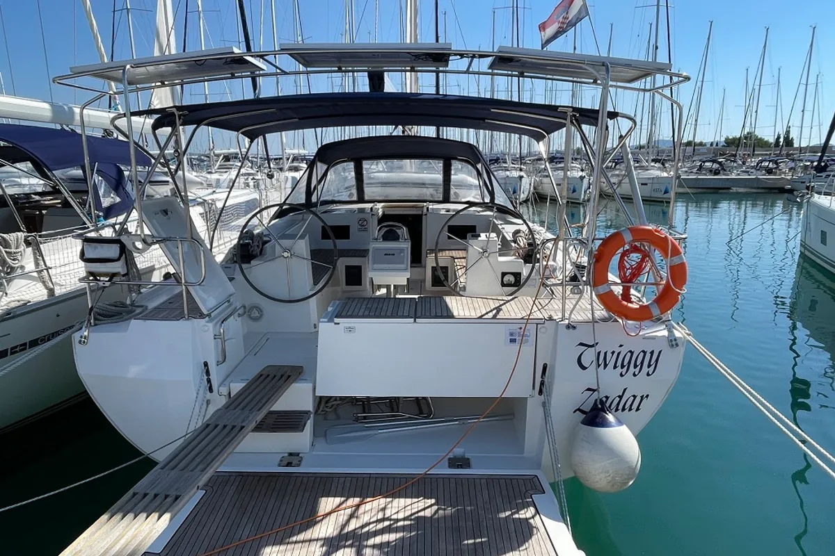 Cockpit of Twiggy, a Bavaria C45 sailboat at Sukošan, Croatia