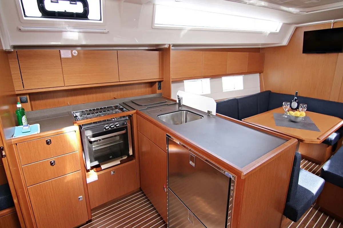 Galley of Twiggy, a Bavaria C45 sailboat at Sukošan, Croatia