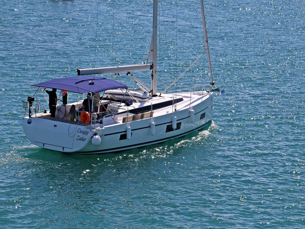 Exterior view of Twiggy, a Bavaria C45 sailboat at Sukošan, Croatia