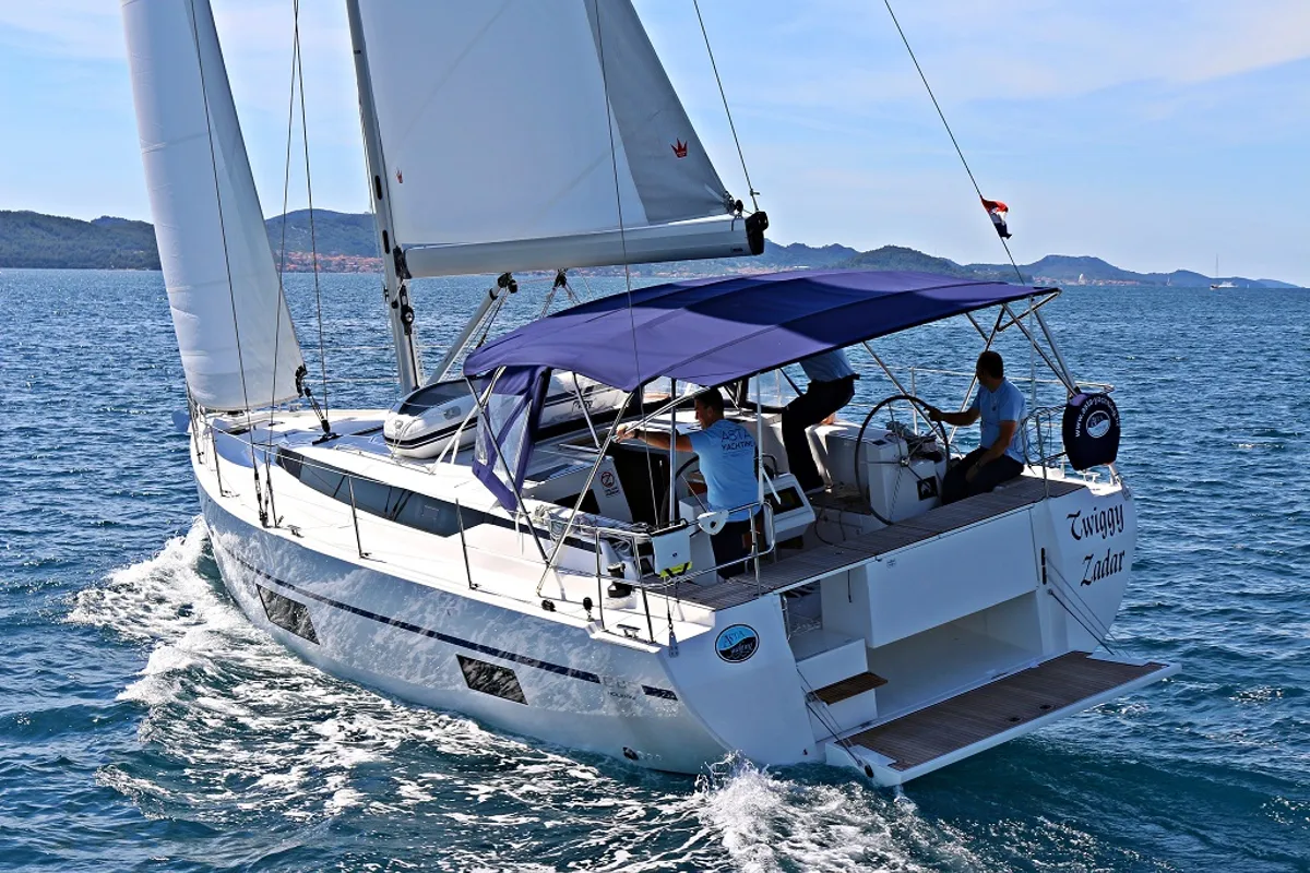 Exterior view of Twiggy, a Bavaria C45 sailboat at Sukošan, Croatia
