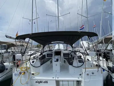 Cockpit of night elli, a Jeanneau Sun Odyssey 410 sailboat at Trogir, Croatia