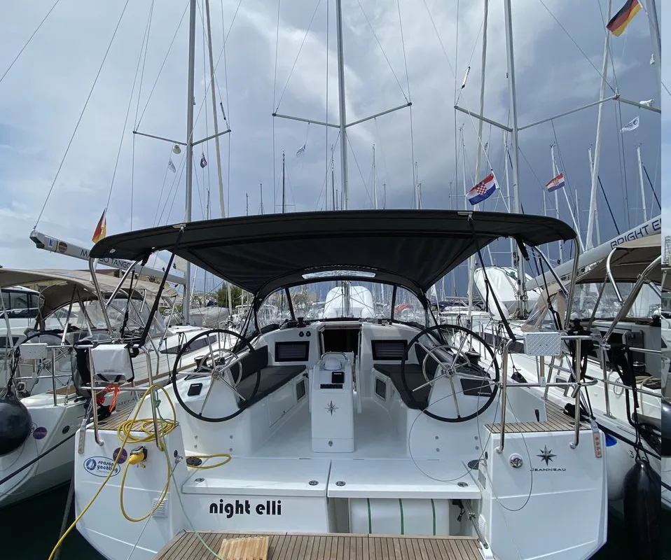 Cockpit of night elli, a Jeanneau Sun Odyssey 410 sailboat at Trogir, Croatia