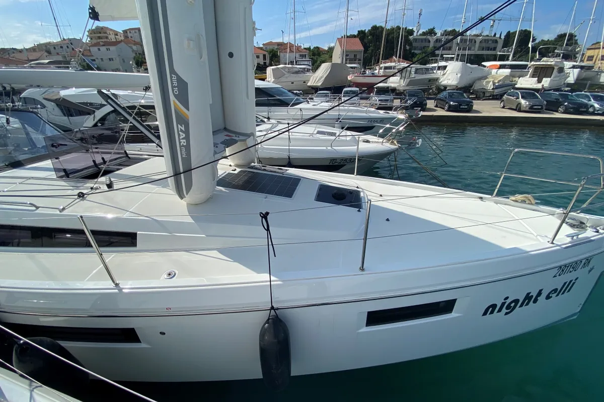 Exterior view of night elli, a Jeanneau Sun Odyssey 410 sailboat at Trogir, Croatia