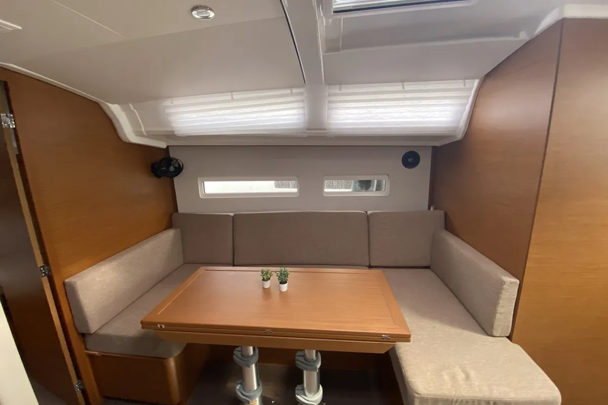 Salon of night elli, a Jeanneau Sun Odyssey 410 sailboat at Trogir, Croatia