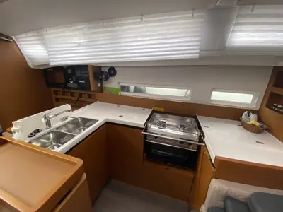 Galley of night elli, a Jeanneau Sun Odyssey 410 sailboat at Trogir, Croatia