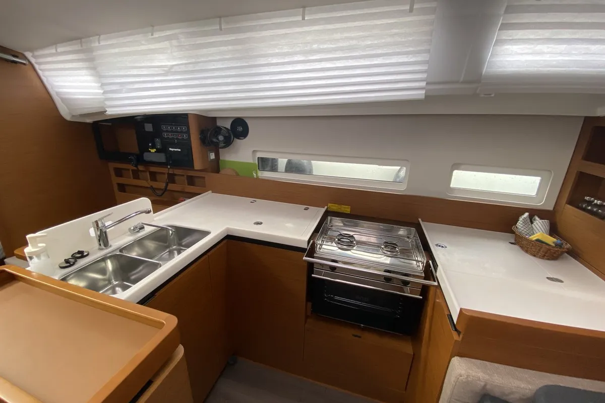 Galley of night elli, a Jeanneau Sun Odyssey 410 sailboat at Trogir, Croatia