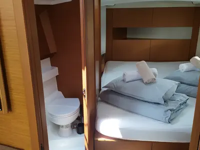 Cabin on night elli, a Jeanneau Sun Odyssey 410 sailboat at Trogir, Croatia