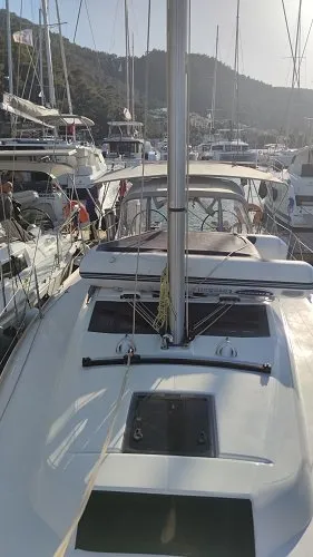 Deck of Gracia, a Dufour 360 GL sailboat at Fethiye, Turkey