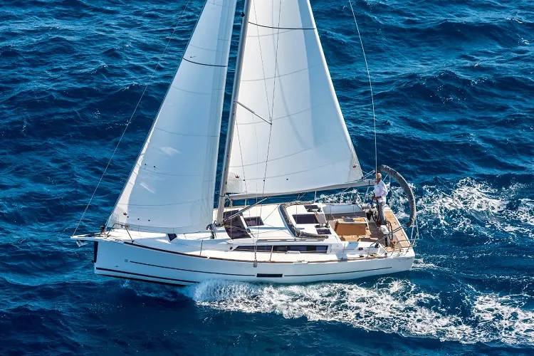 Exterior view of Gracia, a Dufour 360 GL sailboat at Fethiye, Turkey