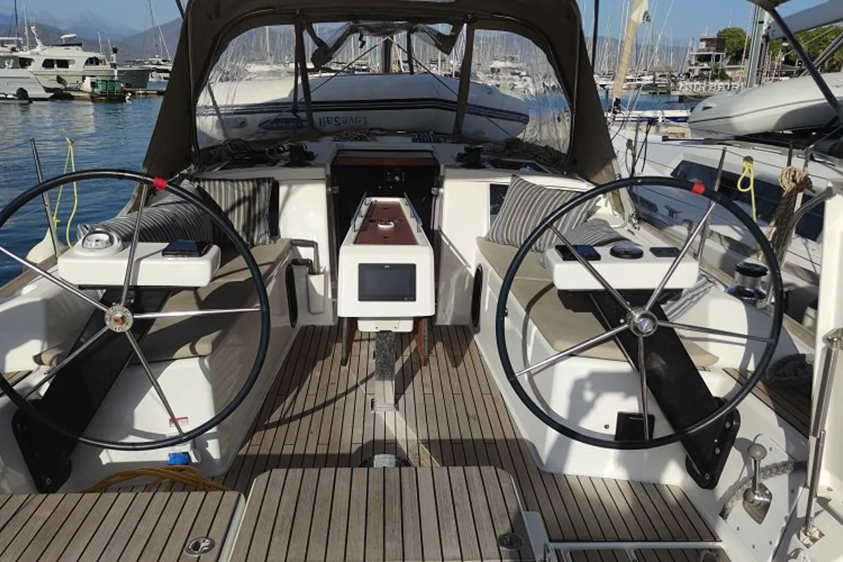 Cockpit of Gracia, a Dufour 360 GL sailboat at Fethiye, Turkey