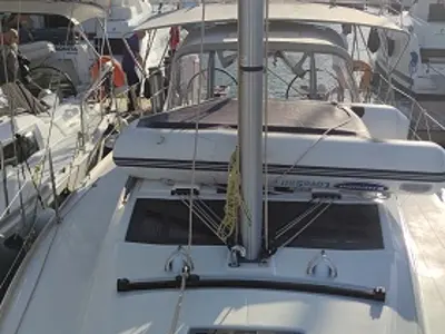 Deck of Gracia, a Dufour 360 GL sailboat at Fethiye, Turkey