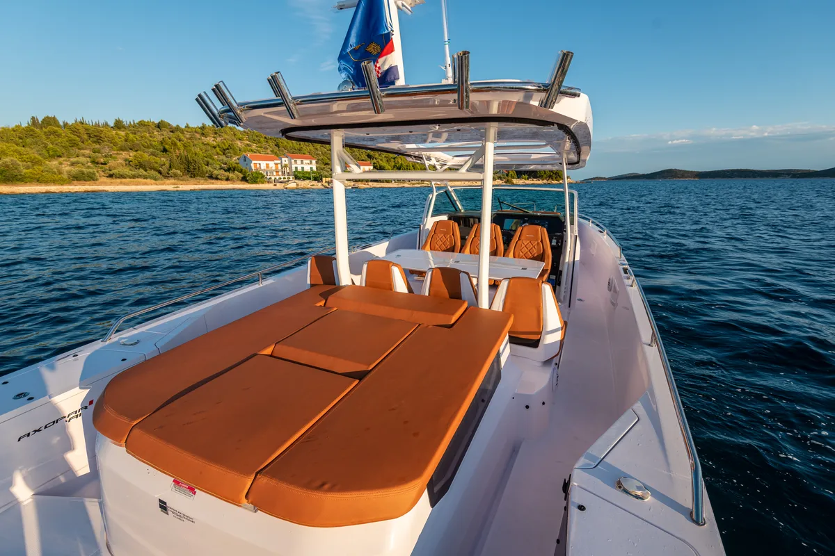 Deck of Axe, a Axopar 37 Sun Top motorboat at Grad Vodice, Croatia