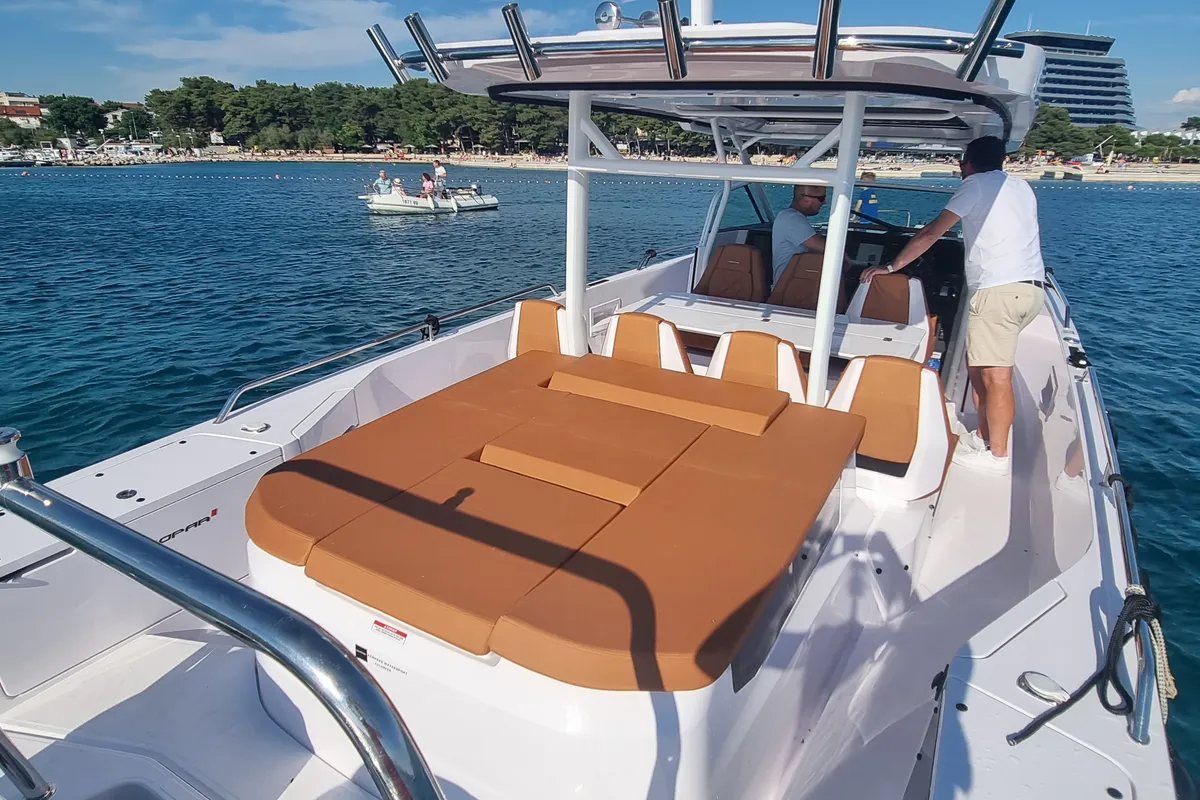 Deck of Axe, a Axopar 37 Sun Top motorboat at Grad Vodice, Croatia