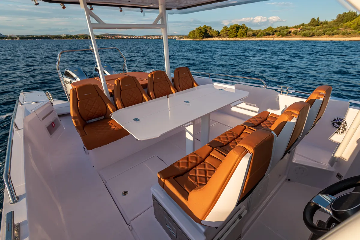 Deck of Axe, a Axopar 37 Sun Top motorboat at Grad Vodice, Croatia