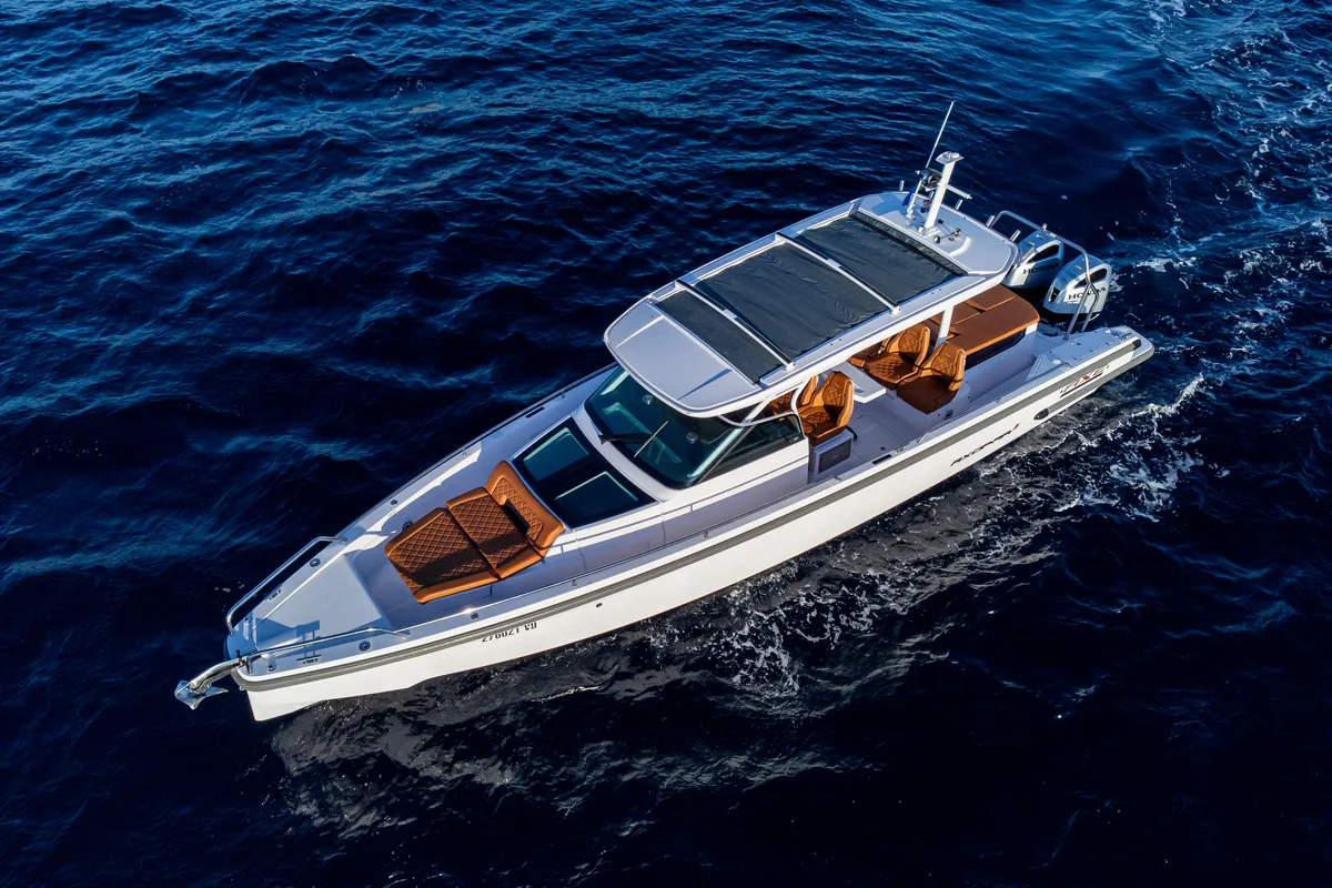 Exterior view of Axe, a Axopar 37 Sun Top motorboat at Grad Vodice, Croatia