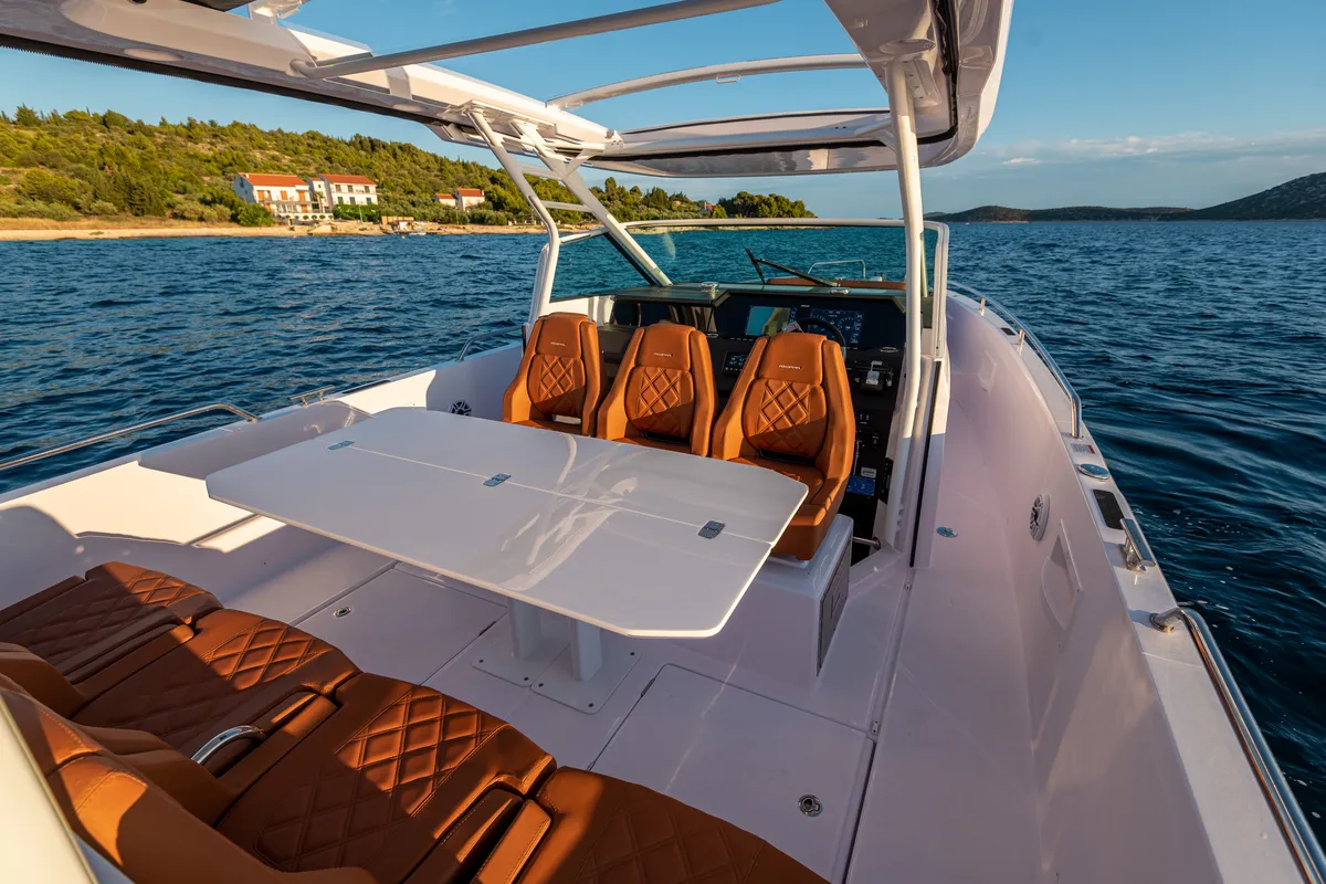 Deck of Axe, a Axopar 37 Sun Top motorboat at Grad Vodice, Croatia