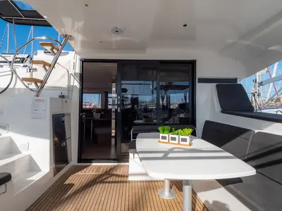 Deck of Fly With Me, a Lagoon 42 catamaran at Grad Biograd na Moru, Croatia
