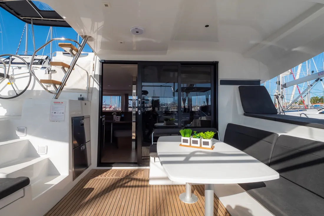 Deck of Fly With Me, a Lagoon 42 catamaran at Grad Biograd na Moru, Croatia