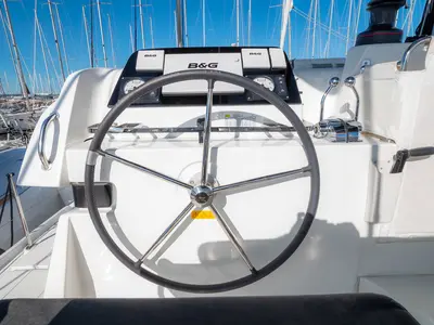 Cockpit of Fly With Me, a Lagoon 42 catamaran at Grad Biograd na Moru, Croatia