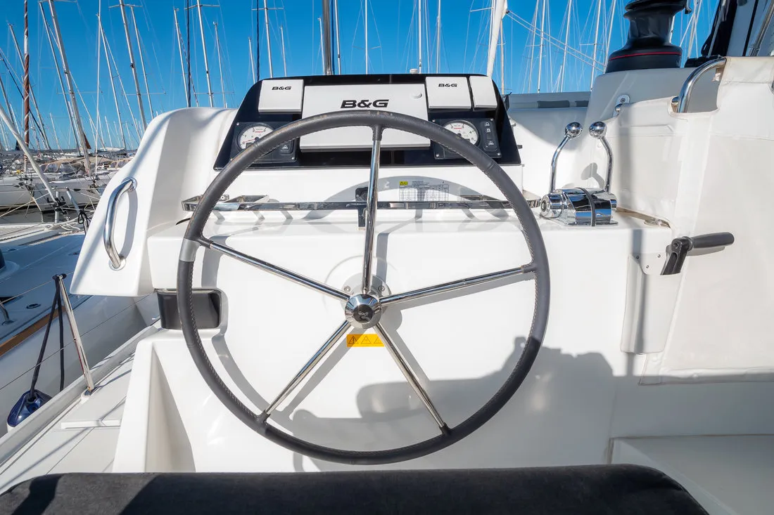 Cockpit of Fly With Me, a Lagoon 42 catamaran at Grad Biograd na Moru, Croatia